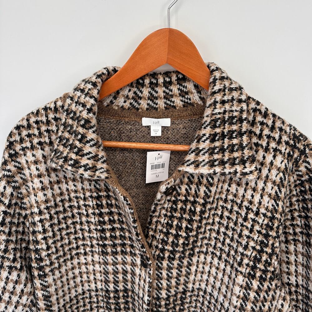 J. JILL NWT Plaid Button Front Sweater Wool Blend Houndstooth Cardigan // M - Picture 4 of 12